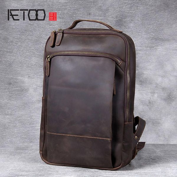 

retro crazy horse leather backpack, first layer men's computer bag backpack