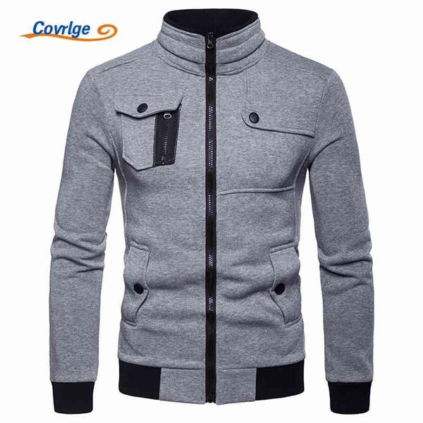 

covrlge spring autumn hoodies men sweatshirts casual british style zipped stand collar men's hip hop hoodie size mww133 210818, Black