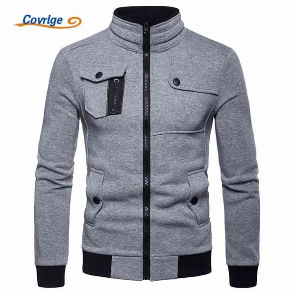 Covrlge Bahar Sonbahar Hoodies Erkekler Tişörtü Rahat İngiliz Tarzı Sıkıştırılmış Standı Yaka erkek Hip Hop Hoodie Boyutu MWW133 210818