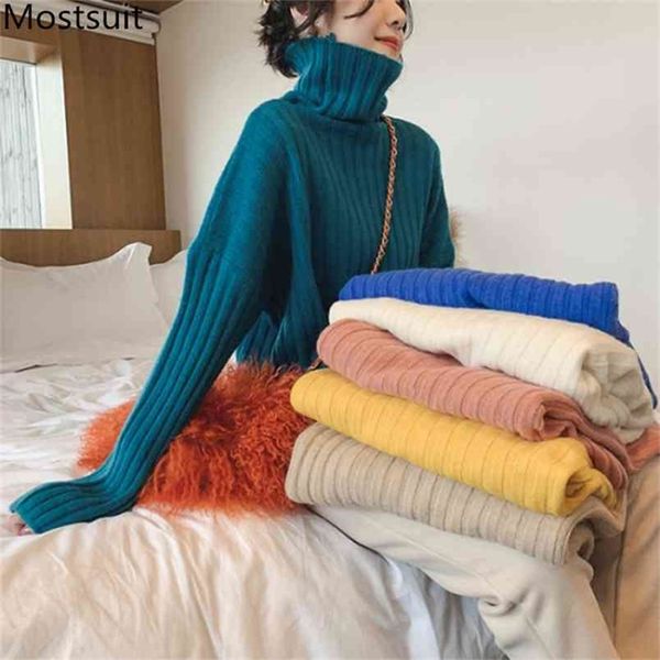 

autumn winter turtleneck knitted pullover sweater women long sleeve basic solid casual fashion sweaters jumper vestido 210513, White;black