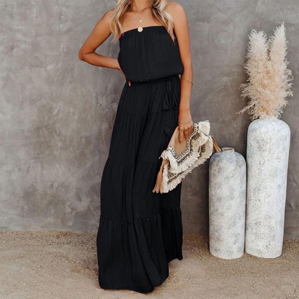 

women solid color tube stitching backless long skirt dress ladies clothing strapless vestidos de mujer casual dresses, Black;gray