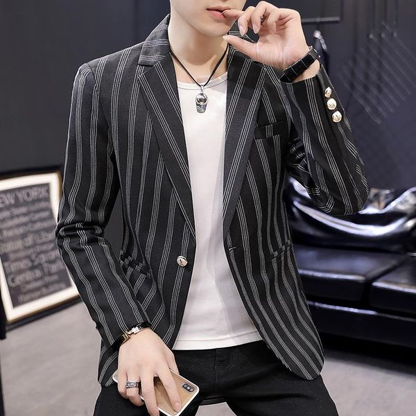 

spring and autumn small suit male korean striped single young men's casual jacket british handsome suits & blazers, White;black