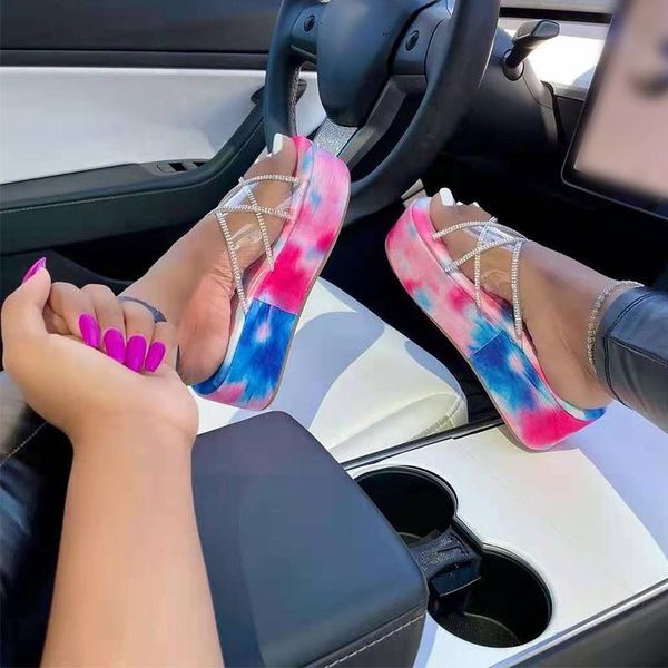 

slippers women slip on platform ladies transparent pvc crystal sandals female summer open toe beach slipper woman comfort shoe, Black