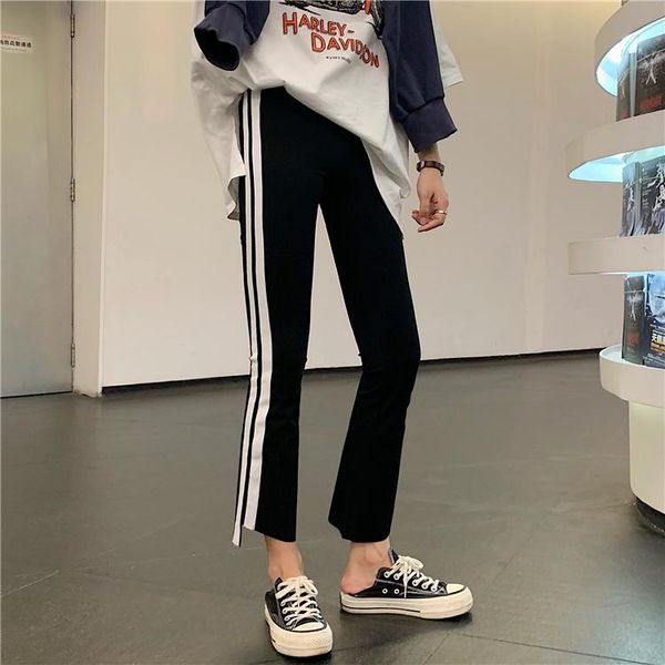 

women's pants & capris have the spot firm offers will ~ han edition cultivate one's morality show thin high side stripe irregular, Black;white