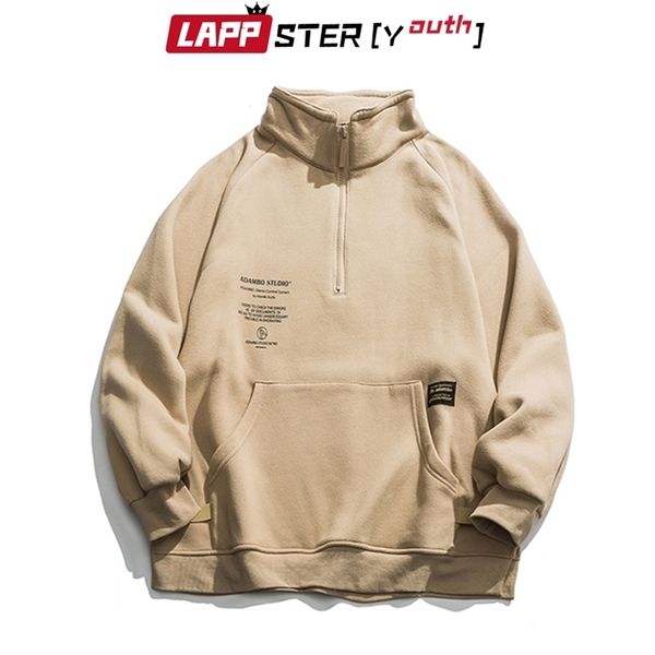 Lappster-Juvenil Homens Fleece Pocket Harajuku Hoodies Mens Oversized Streetwear Moletons Coreanos Hoodie Hip Hop Preto Roupas 210730