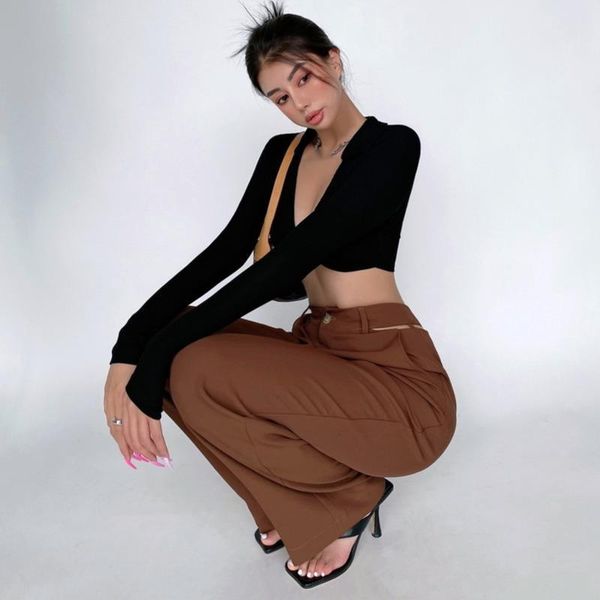 

women's pants & capris tvvovvin spice girl hollow out waist western-style clothes women 2021 casual straight trousers korean ay8g, Black;white