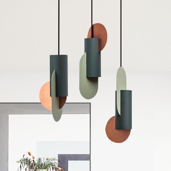 

pendant lamps nordic modern light color matching single head hanging lamp green cylindrical led bedroom home decor lighting fixtures