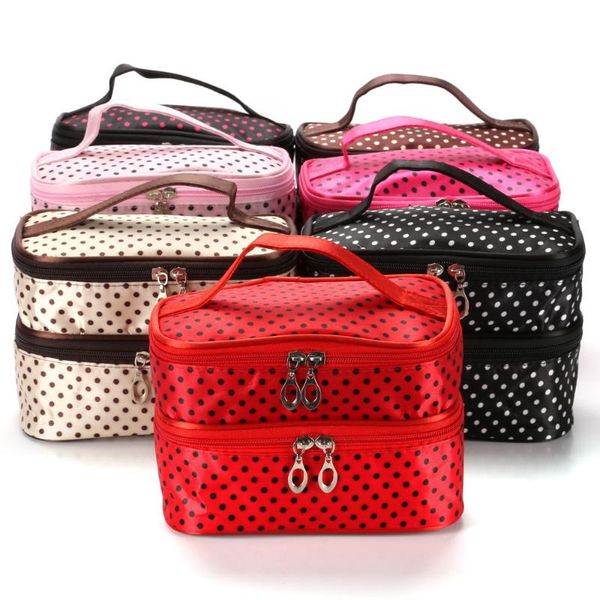 

cosmetic bags & cases double layer make up women's bag korean version small dot large capacity portable waterproof washing 7 colors in