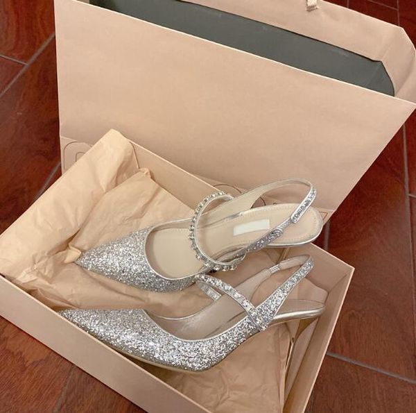

dress shoes dipsloot spring woman nude sliver black crystal slingback pumps female pointed toe shallow elastic band slip on wedding
