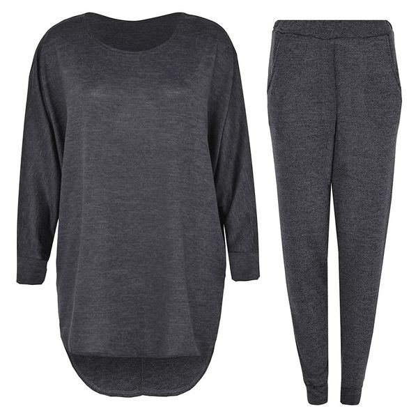 

40 polyester casual aesthetic womens tracksuits pant sets solid long sleeve shirt round neck blouse pocket suit streetwear clothes, Gray