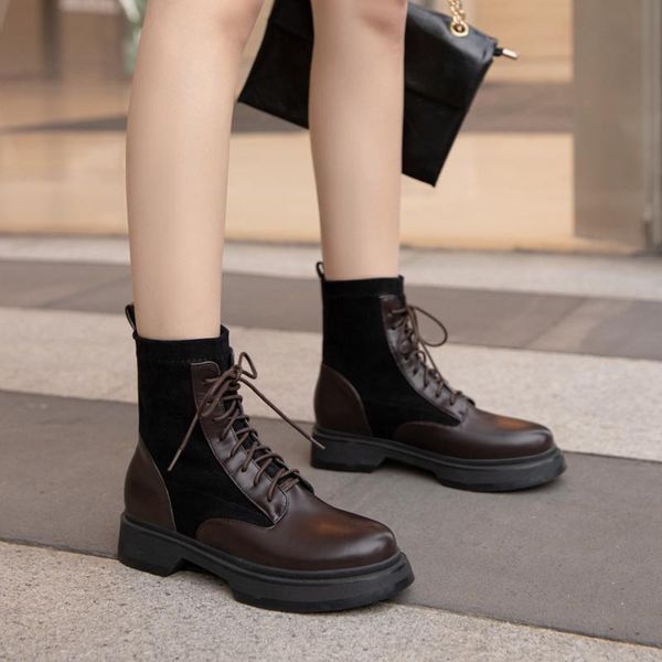 

boots ladies low heels ankle lace up women's motorcycle women winter botas female casual shoes woman plus size 34-43, Black