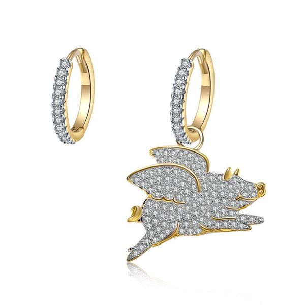 

fashion personality creative gold color flying piglet earrings cute animal asymmetrical woman dangle & chandelier, Silver