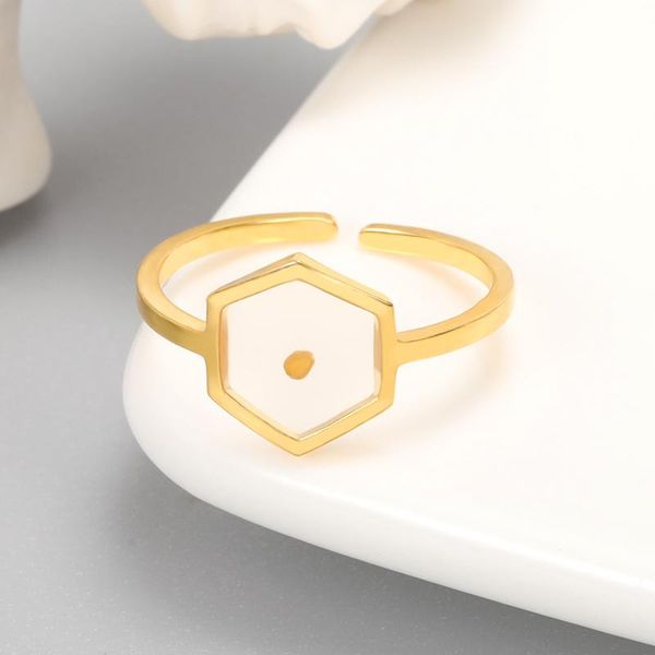 

wedding rings minimalist hexagon mustard seed women boho jewelry stainless steel stackable knuckle couple promise ring lucky accessories, Slivery;golden