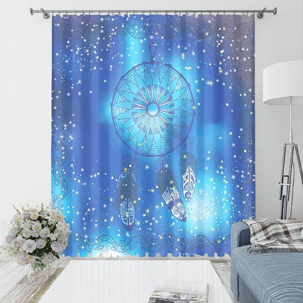 

blue simple dream catcher pattern blackout curtain kit, suitable for household curtains in the living room and bedroom & drapes
