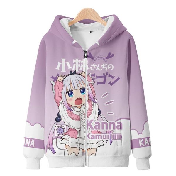 

men's hoodies & sweatshirts 2021 miss kobayashi's dragon maid casual zip up men hoodie 3d print women hoody harajuku streetwear sw, Black