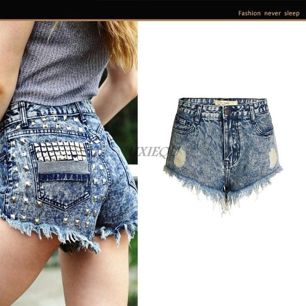 

women's jeans ripped denim loose shorts rivet pants 2021 summer, Blue