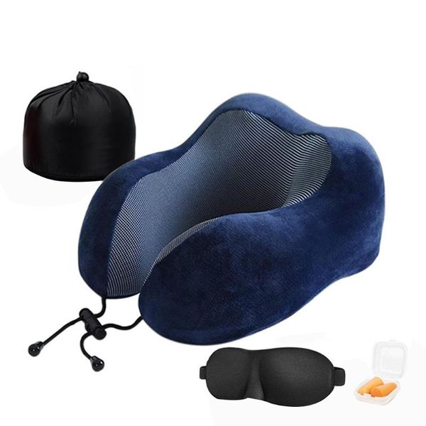 Cuscino Memory Foam a forma di U Chiusura con cerniera morbida Anti-Sporco Eye Maschera da viaggio d'affari Riduzione del rumore Tappi per le orecchie Tuta da cuscino