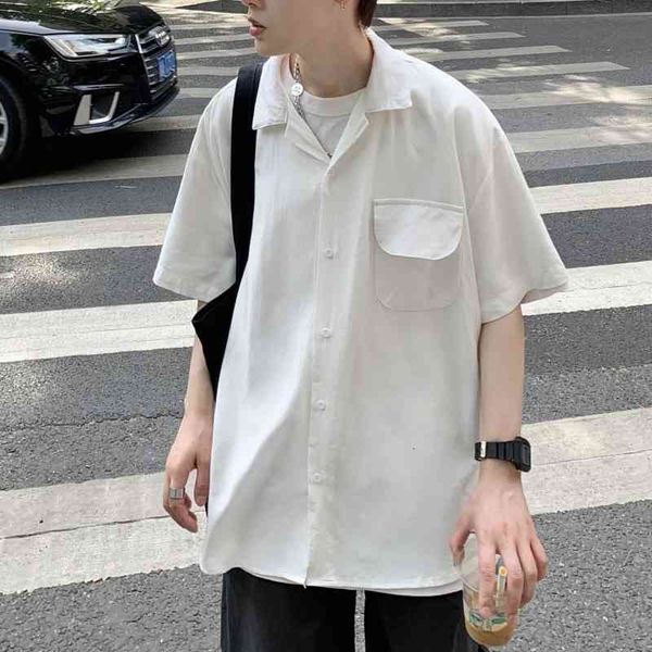 

men's casual shirts summer cotton short-sleeved fashion multicolor men korean loose pocket mens dress -xl sc3p, White;black