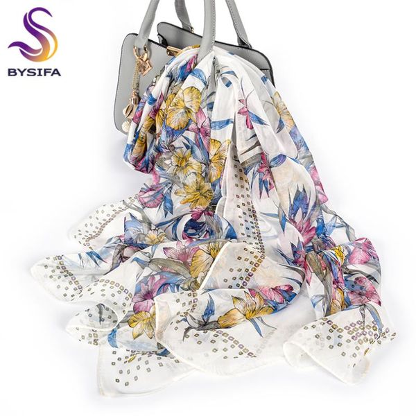 

scarves [bysifa] ladies silk scarf foulard 100% pure long summer beach shawl spring fall women chiffon, Blue;gray