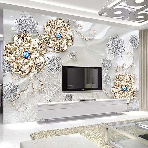 

wallpapers custom mural 3d stereoscopic diamond flower jewelry po living room tv backdrop wall painting waterproof silk cloth wallpaper
