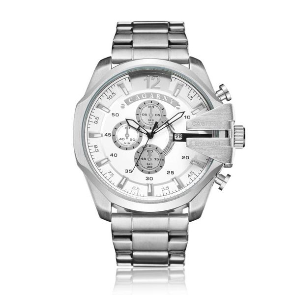 

wristwatches cagarny quartz watch for men silver full steel mens watches auto date military man wristwatch waterproof male cloc, Slivery;brown
