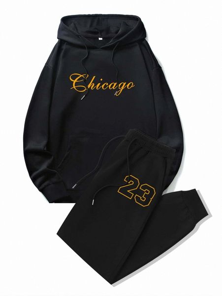 

men letter graphic drawstring hoodie & sweatpants e9hv#, Gray