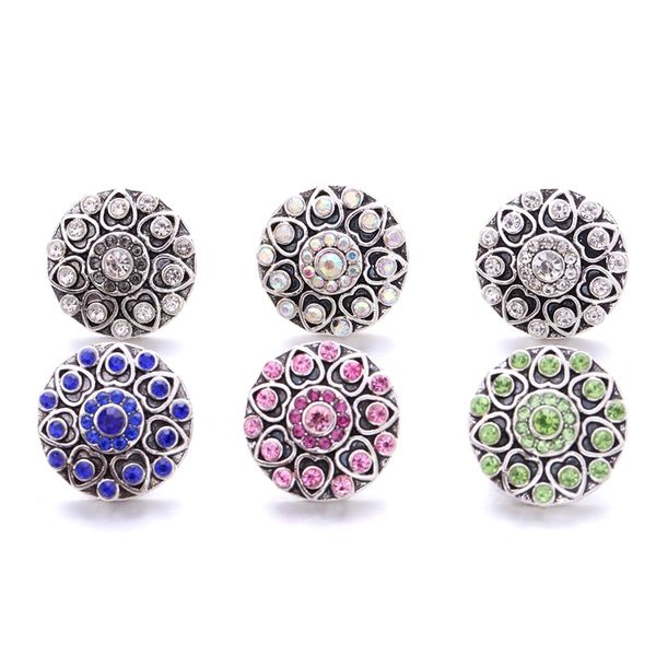 

wholesale rhinestone 18mm snap button clasp heart flower metal zircon branch charms for snaps jewelry findings suppliers