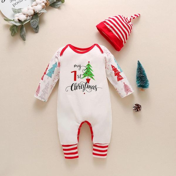 

jumpsuits born christmas clothes baby boy girls suit splicing striped romper long sleeve tree jumpsuit with hat set, Blue