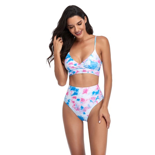 

women's swimmer 202 swimsuit bikini split tie dye printed, White;black