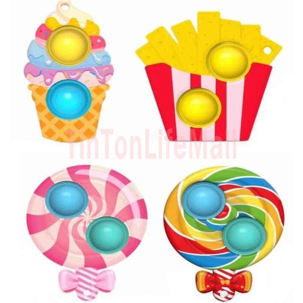 

lollipop ice cream chips food poo-its key ring sensory push bubble finger puzzle toys rainbow keychain novel bag charms kids early leaning s