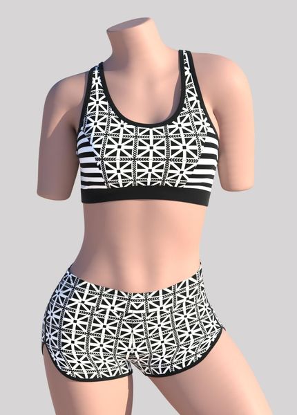

one-piece suits 2021 swimwear, geometric stripes, two-piece, sports vest, boxer pants, black and white, women's swimsuit,sports bikini