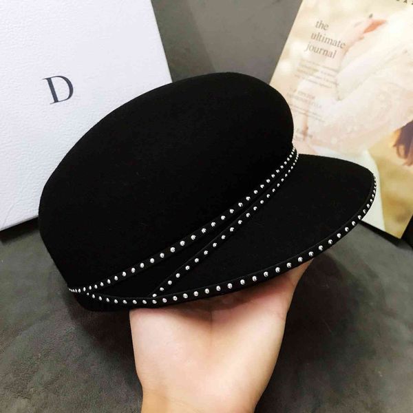 

autumn and winter rhinestone wool beret british cap children's celebrity tweed net red usa newsboy cap