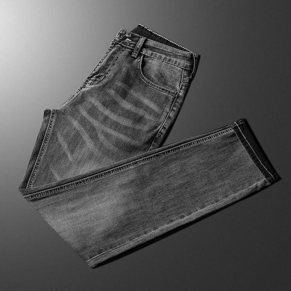 

men's jeans 2021 casual elastic denim trousers male brand business slim fit, Blue
