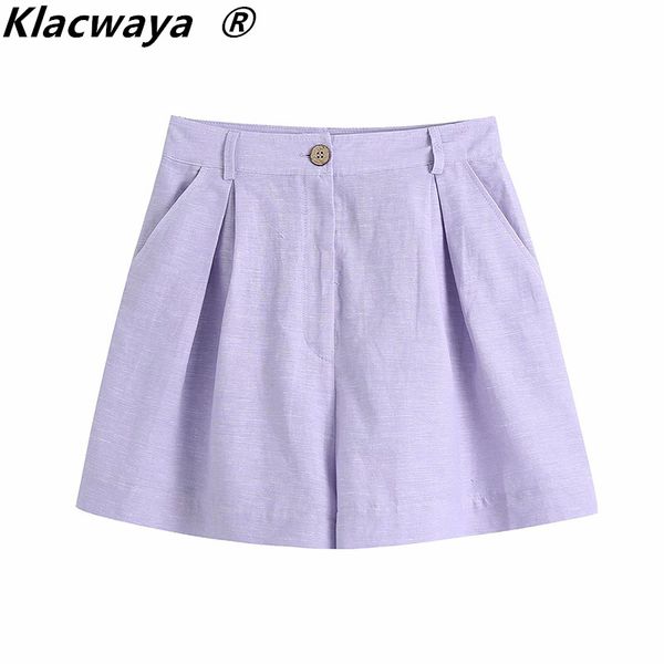 

summer women's chic pleated design button holiday style casual sshorts ladies retro high waist loose shorts 210521, White;black