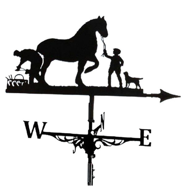 Objetos decorativos Figurines Metal Weathervane Farmer e Horse Mount Weather Vane Wind Direção Indicador