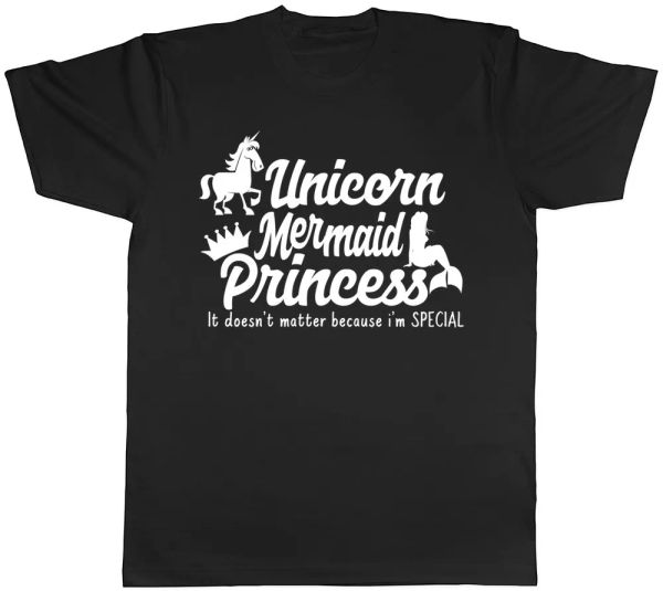 

Unicorn Mermaid Princess It Doesn't Matter because I'm Special T-Shirt, White;black