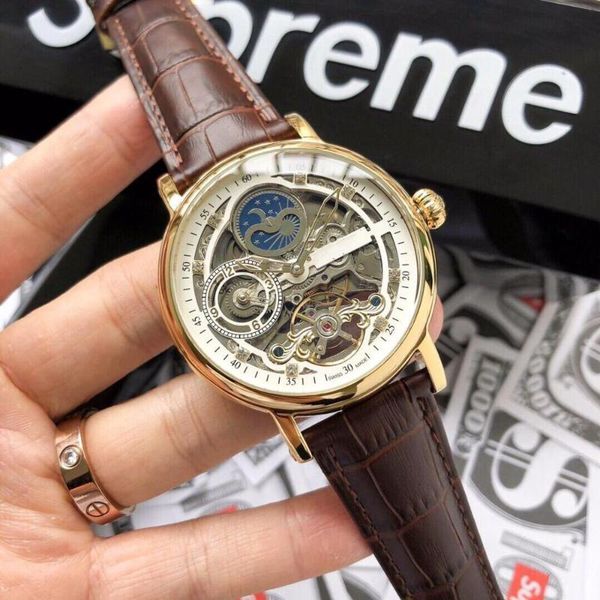

fashion business men watch automatic mechanical hollow perspective male clock gift creative wristwatches, Slivery;brown