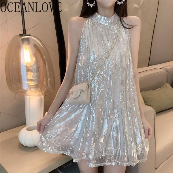 

solid shining sequined women dress loosesleeveless vestidos korean chic spring summer dresses 14980 210415, Black;gray