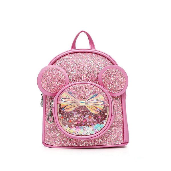 

school bags cute children's leather shiny sequins backpack for kids baby girls bow schoolbag backpacks