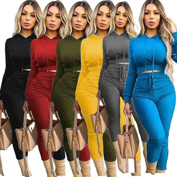 

women's pants autumn and winter new casual hooded long sleeve set stylish solid color pit strip tracksuit leggings two piece o, White