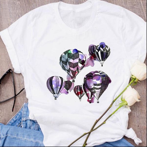 

graphic watercolor balloon fashion cartoon women print clothing 90s clothes tees female t shirt womens, White
