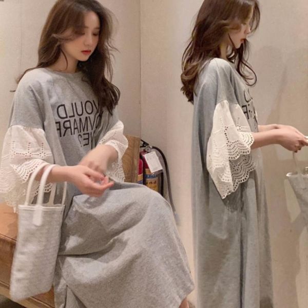 

maternity dresses 159# clothes summer cotton short sleeves lace letter printiing patchwork loose dress pregnant women pregnancy, White