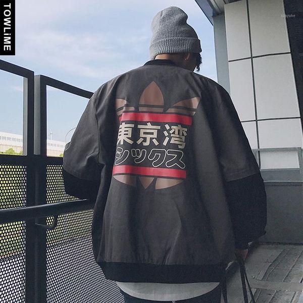 

japanese retro men's fake two jacket man fashion streetwear casual oversize coat hip hop male clothing stylish outwear jackets, Black;brown