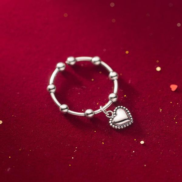 

cluster rings mloveacc authentic 925 sterling silver beaded ring simple heart charm finger for women wedding engagement jewelry gift, Golden;silver