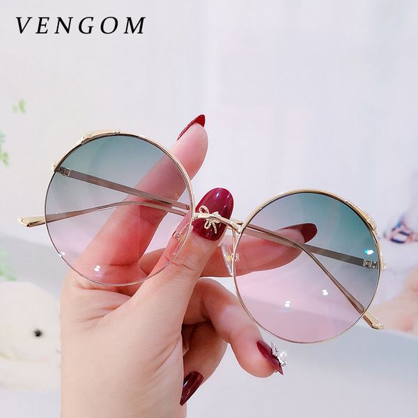 

vengom japanese and korean round frame personalized decoration gradient color retro sunglasses dazzling shade men and women sunglasses, White;black