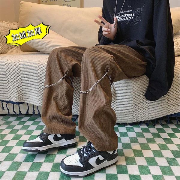 

men's pants pr fleece corduroy winter fashion casual trousers men streetwear oversize korean hip hop black