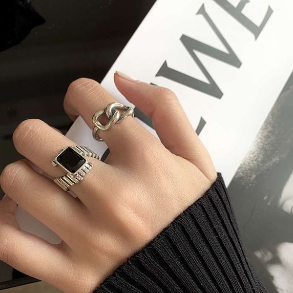 

vertical bar spiral staircase female 2021 old opening exaggerated index finger ring, Black