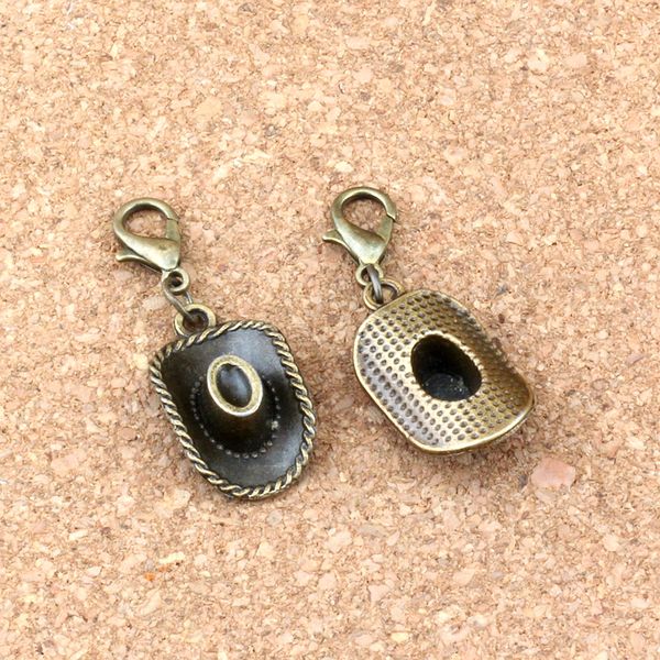 

100pcs /lots antique bronze cowboy hat charm bead with lobster clasp for jewelry making bracelet necklace findings 13.5 x36mm a-304b, Bronze;silver