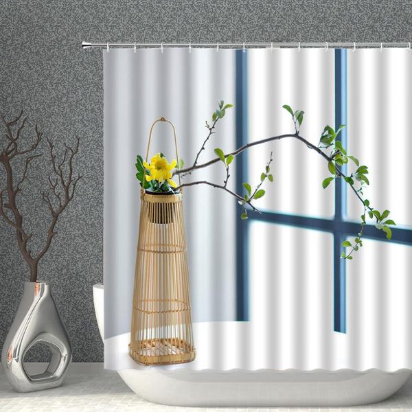 

flower arrangement shower curtain modern minimalist creative pattern waterproof polyester fabric household decorative with hooks curtains
