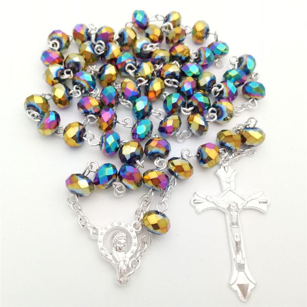 

kimter religious jesus cross pendant chain classic handmade prayer necklace crystals beads rosary necklaces jewelry dhl p246fa, Silver